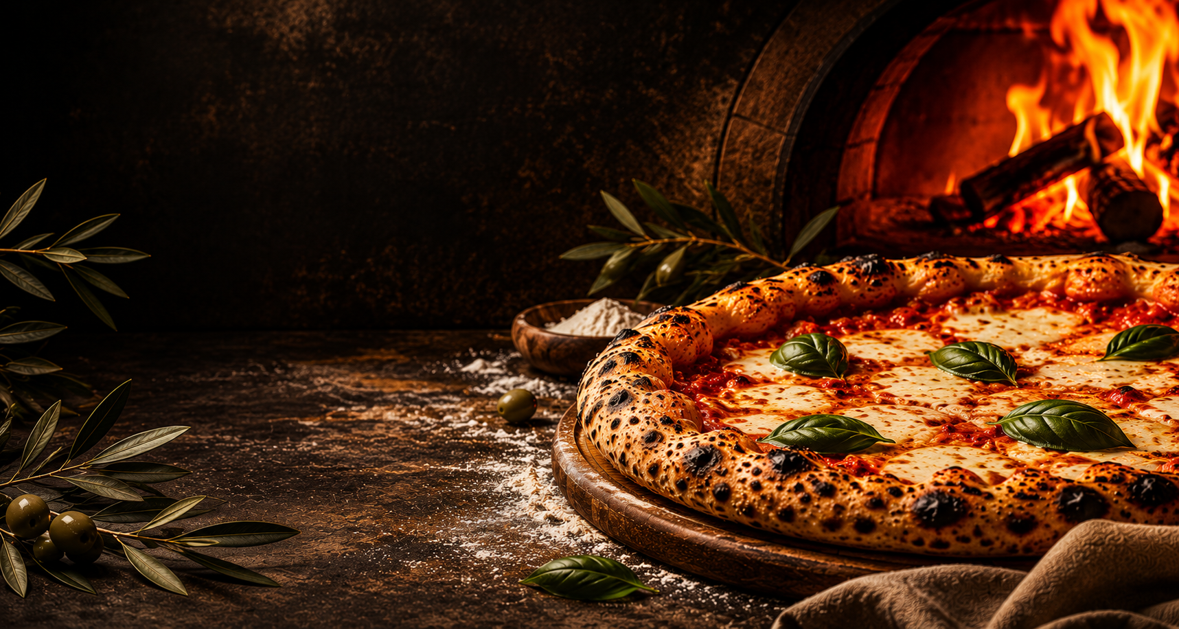 Pizza artesanal PICACCIA junto al horno de leña